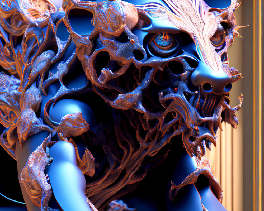 Detailed Blue Fractal Dragon Sculpture with Ornate Patterns