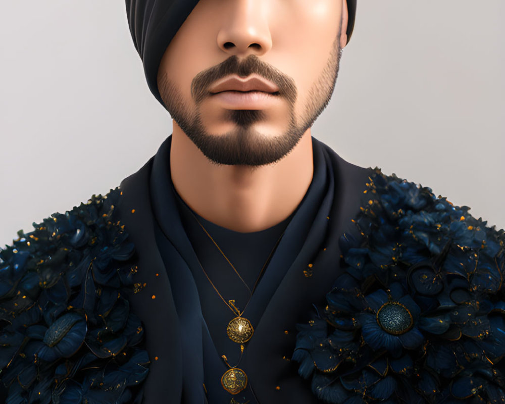 Man in Black Beanie with Peacock Feather Armor and Blue Medallion