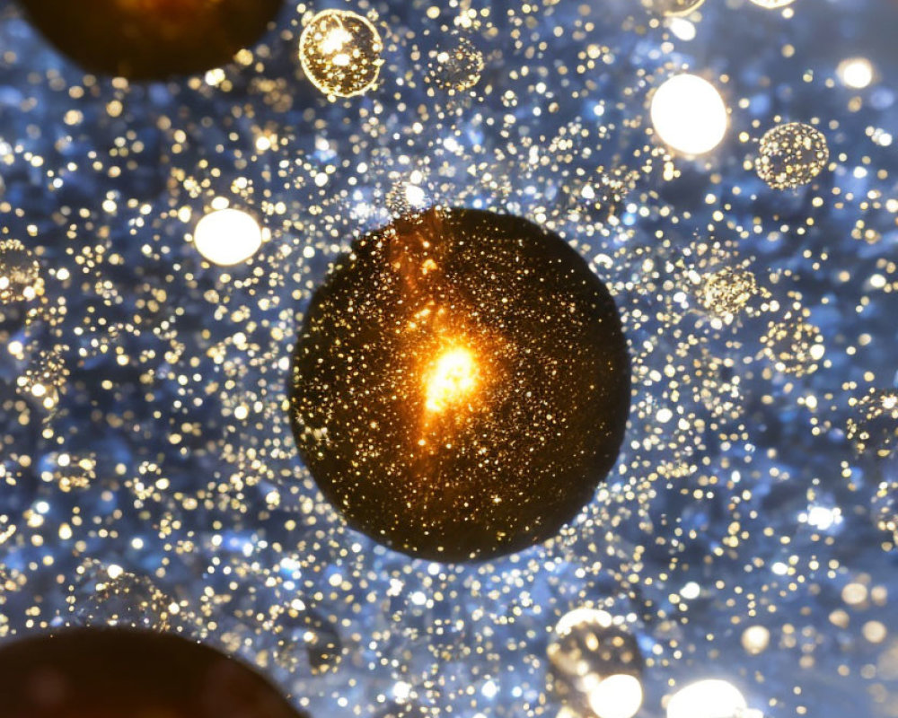 Ethereal cosmic scene with glowing orbs and sparkling lights