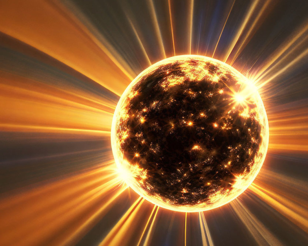 Dynamic Sun Artwork with Bursting Rays and Fiery Texture