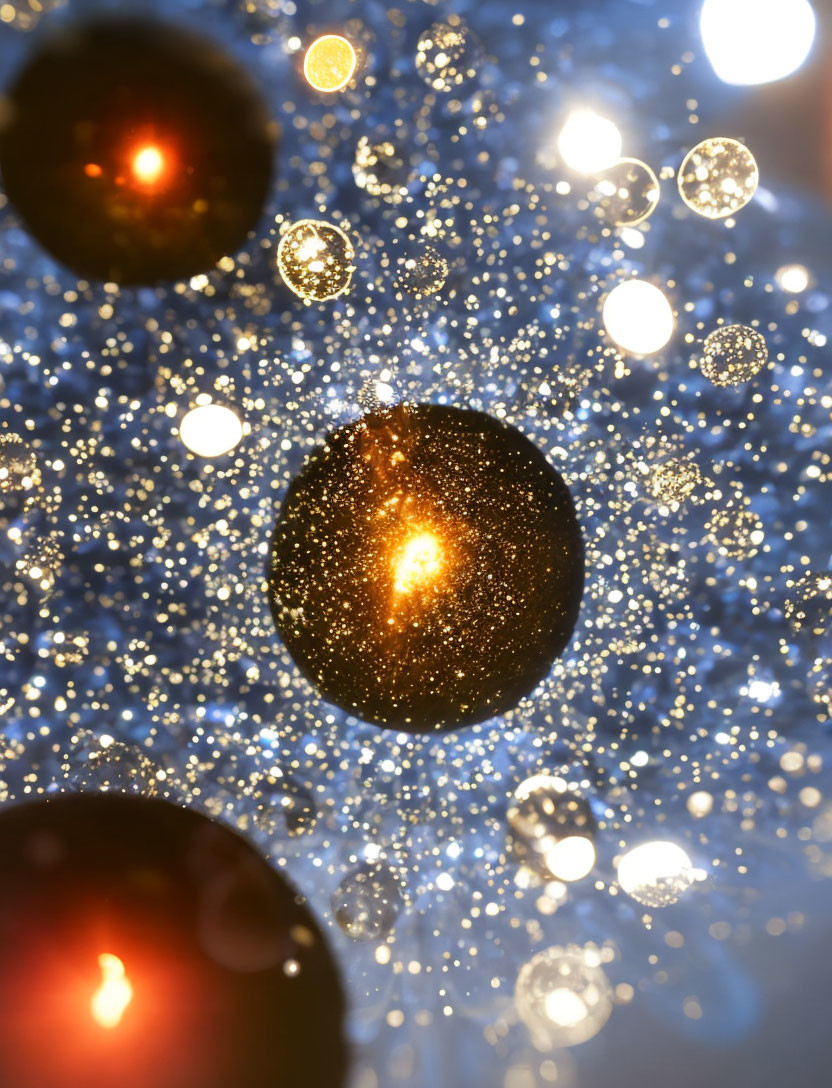 Ethereal cosmic scene with glowing orbs and sparkling lights