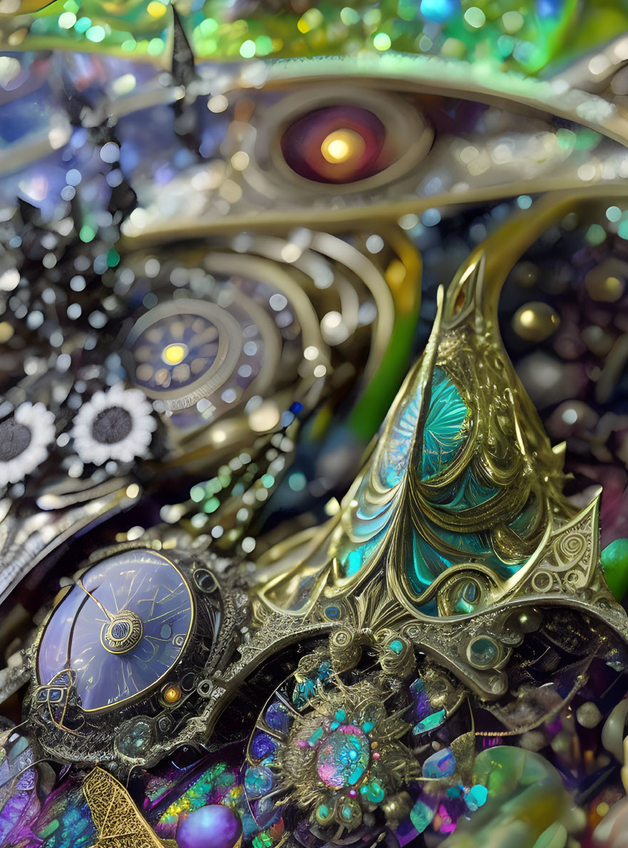 Intricate Steampunk-Style Jewelry with Gears and Gems