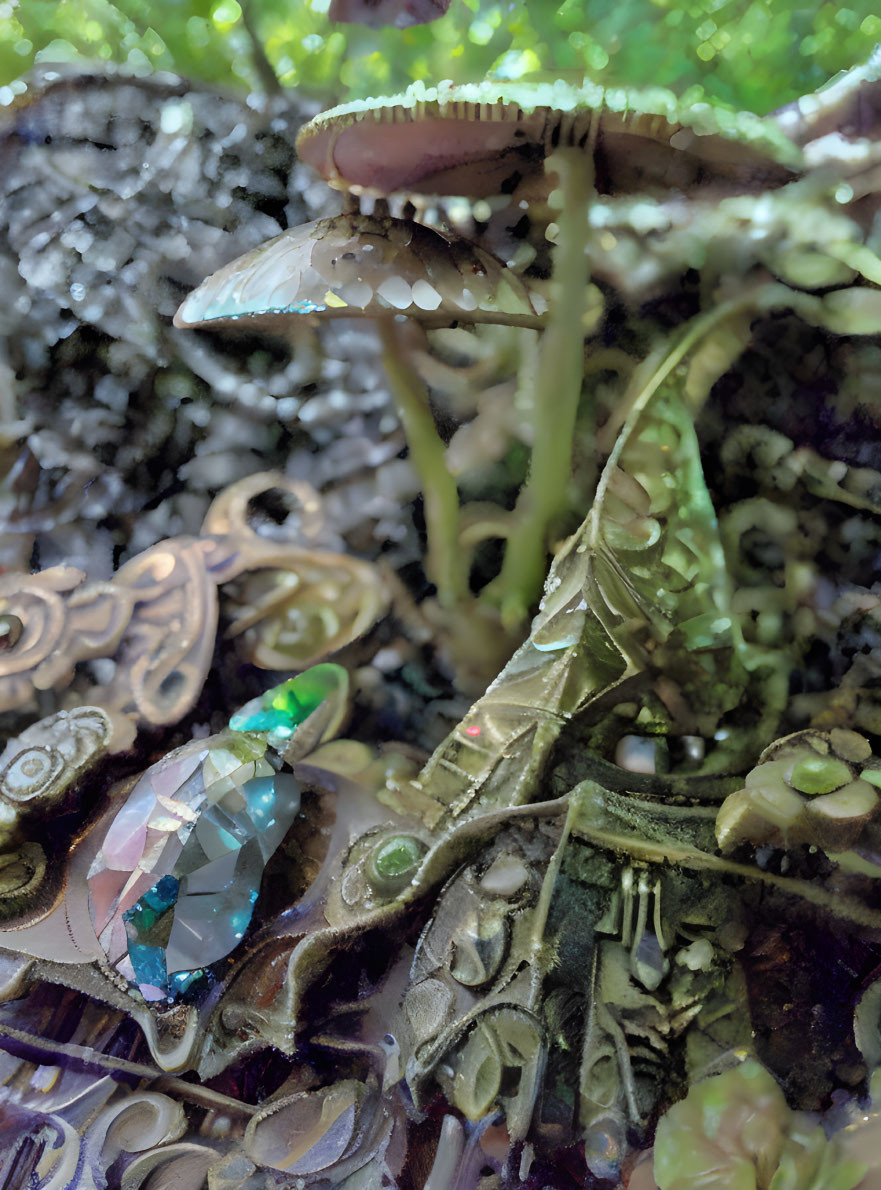 Fantasy-themed digital artwork with mushrooms and jewelry elements.