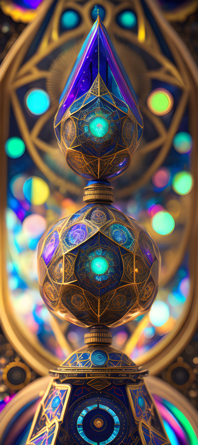 Colorful digital artwork: ornate geometric structure with glowing elements