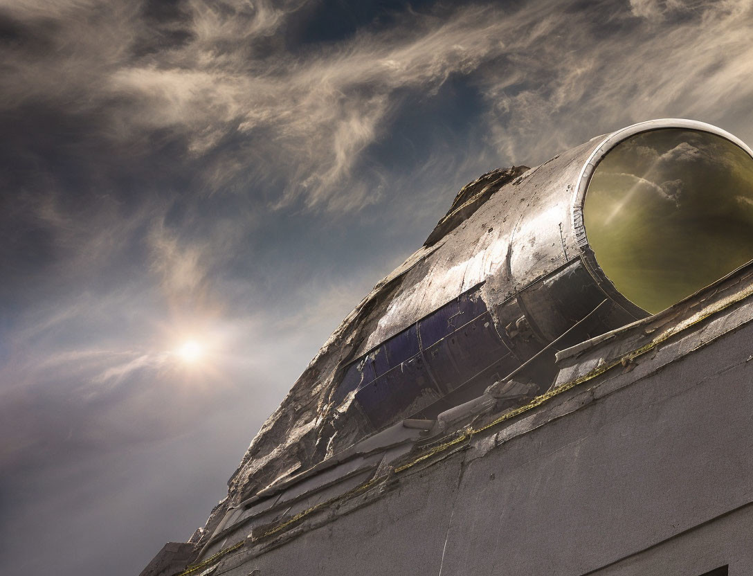 Airplane Fuselage with Sun and Dramatic Cirrus Clouds