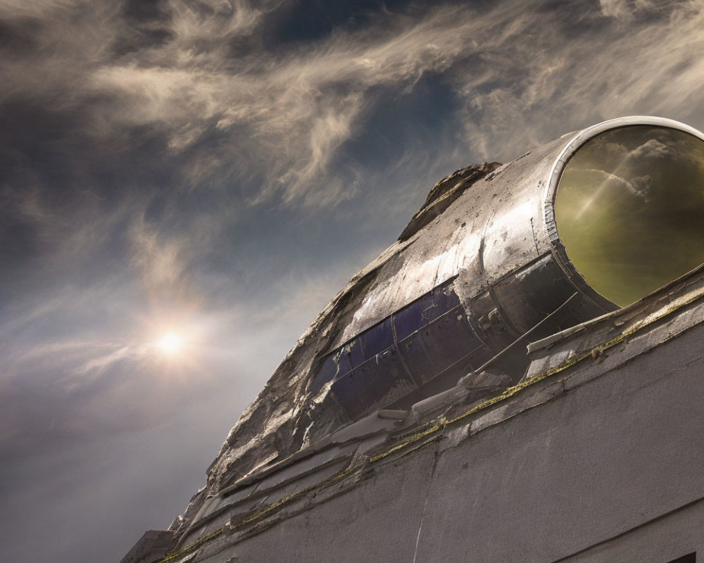 Airplane Fuselage with Sun and Dramatic Cirrus Clouds