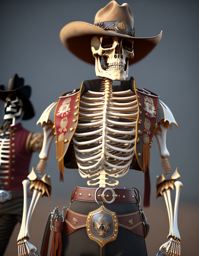 Stylized cowboy skeleton with Wild West attire