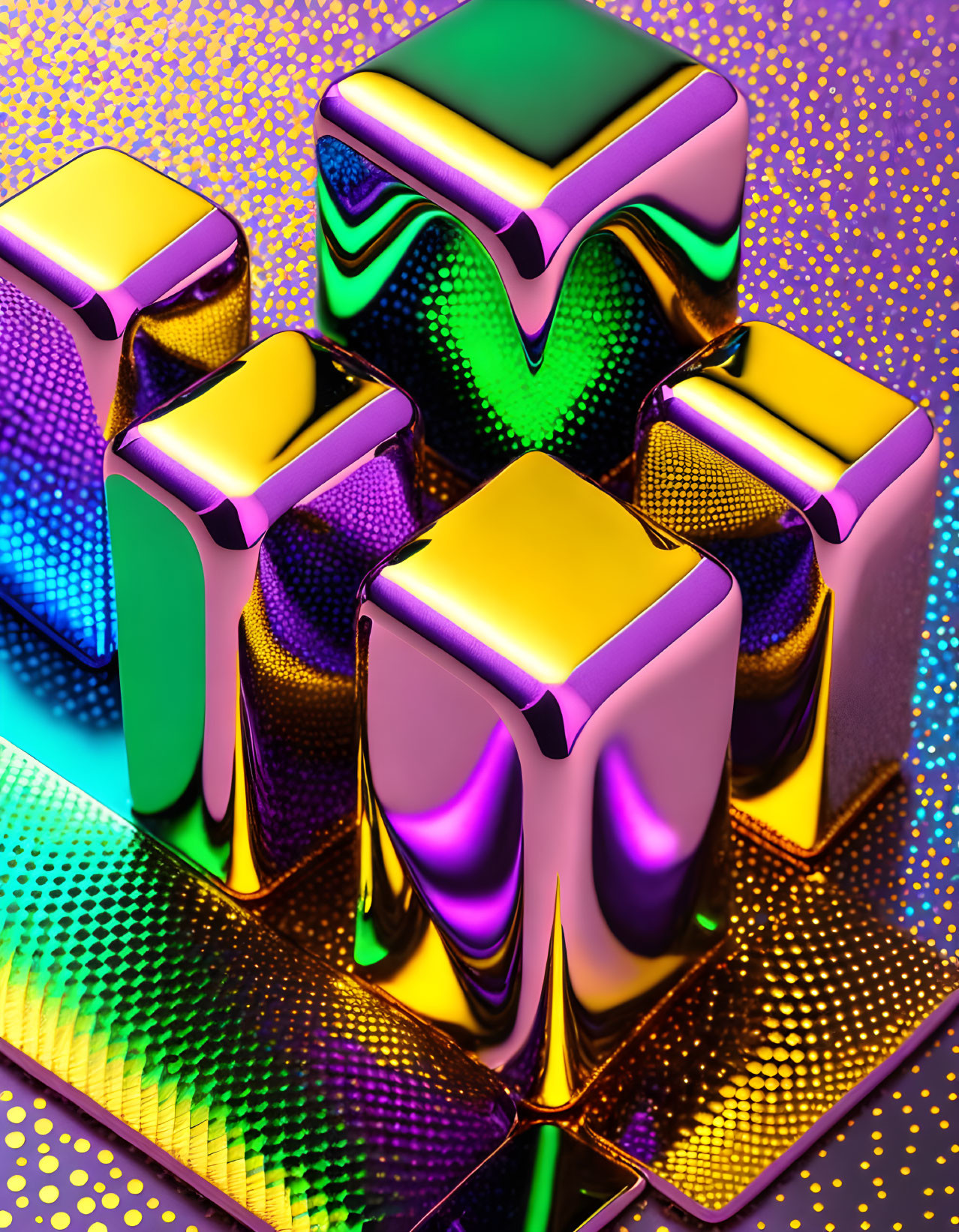 Iridescent Cubes on Gradient Dots