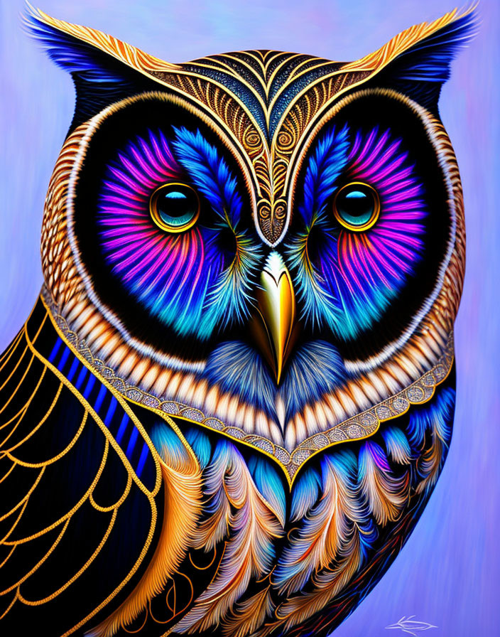 Colorful Stylized Owl Artwork with Intricate Patterns