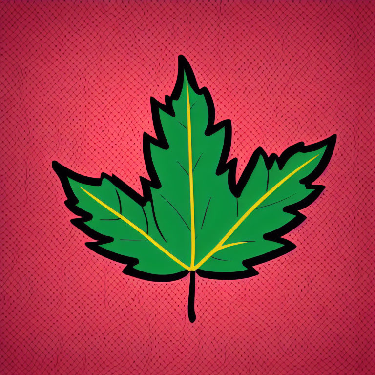 Green Maple Leaf on Textured Red Background