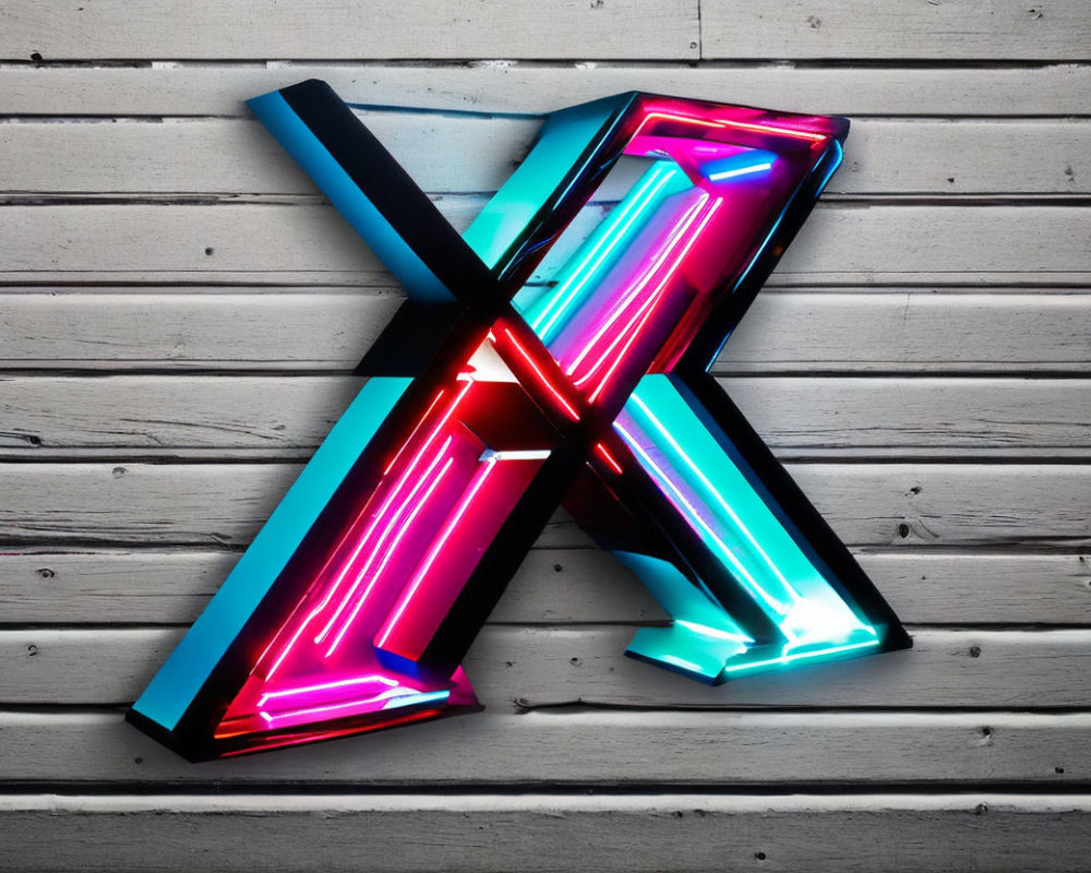 Vibrant Neon X Sign on White Wooden Wall