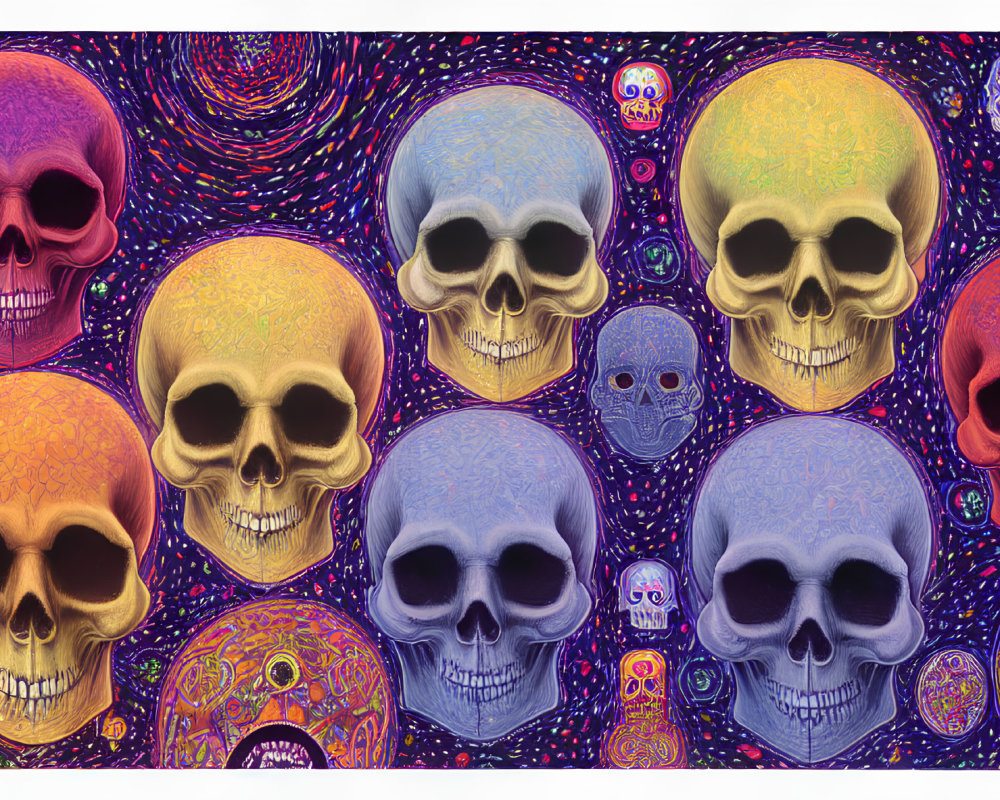 Vibrant Skull Artwork with Psychedelic Patterns