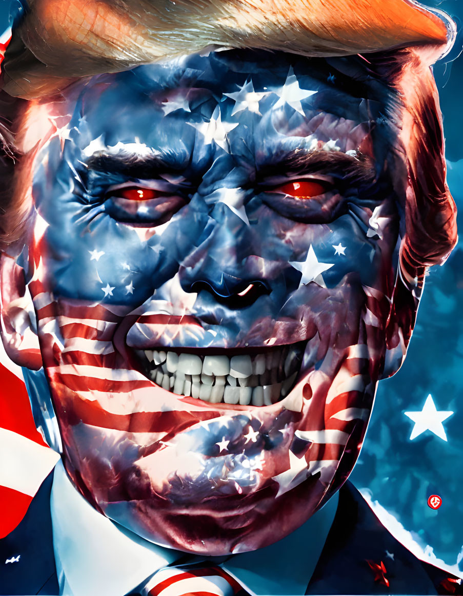 Man's face with American flag stars & stripes for a vibrant, patriotic effect