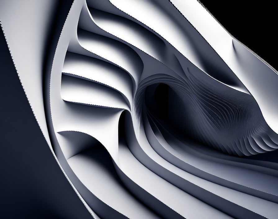 Monochrome swirl with layered flowing curves depicting depth and movement