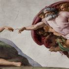 Digital artwork: Fusion of Creation of Adam with muscular man and majestic landscape