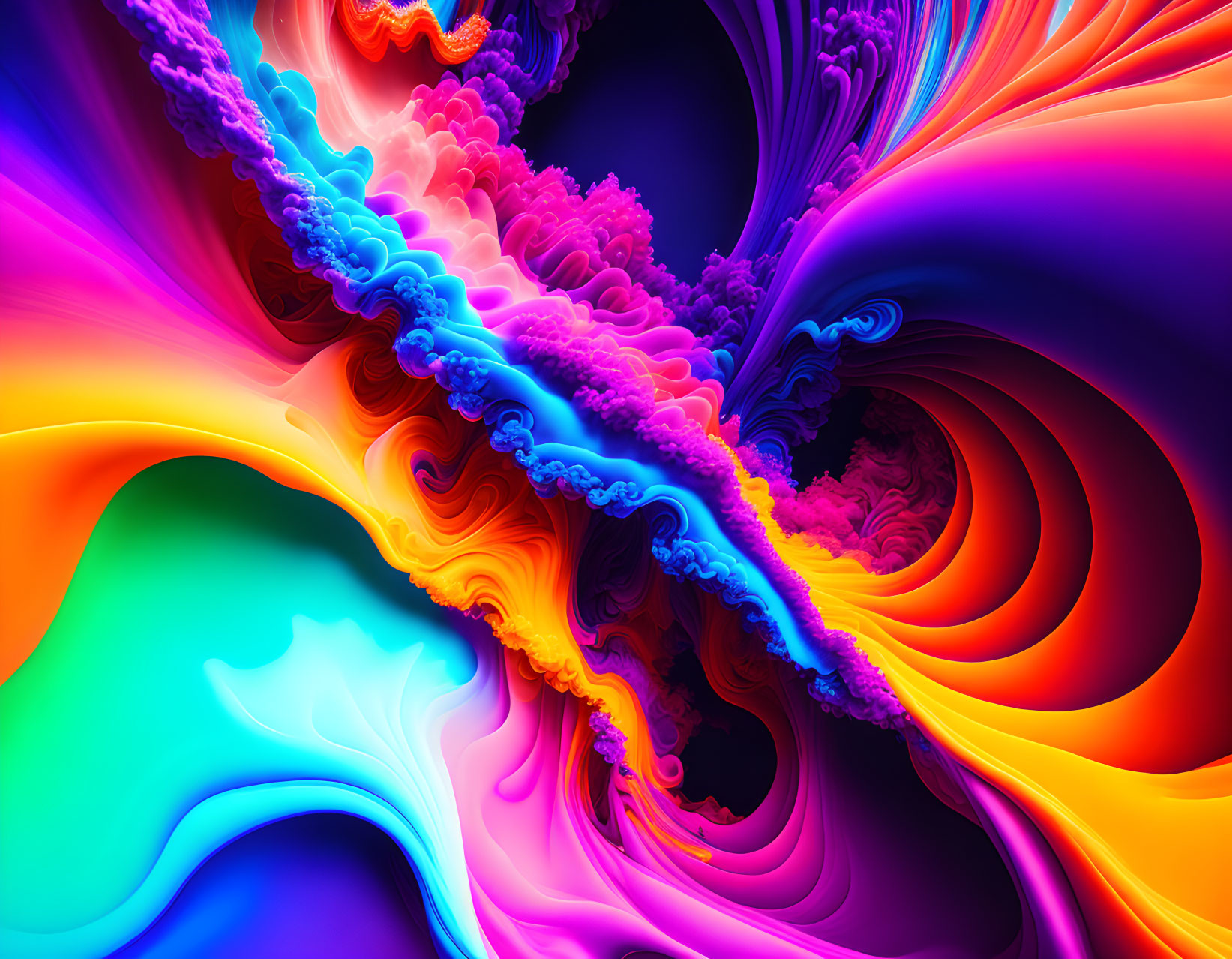 Colorful abstract art with swirling blue, purple, orange, and pink patterns