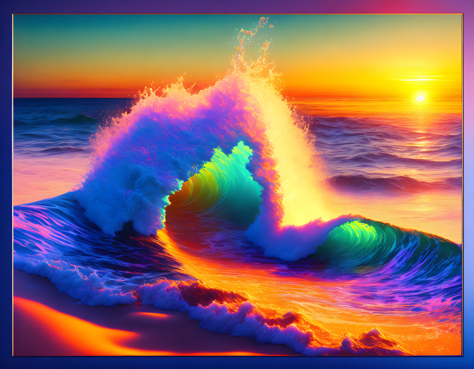 Sunset wave cresting in vibrant digital art