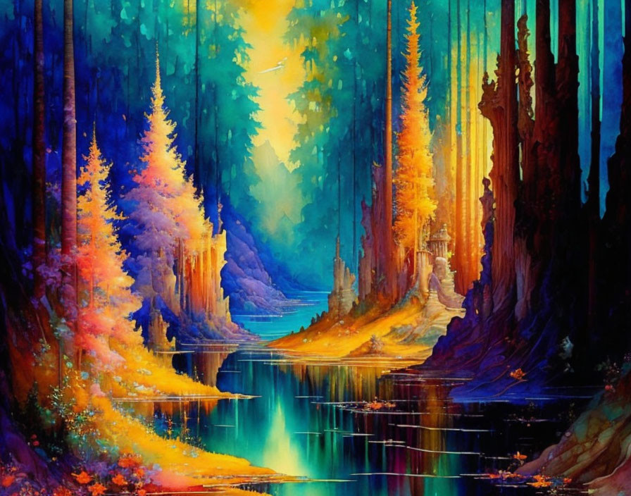 Colorful Autumn Forest with Reflecting River