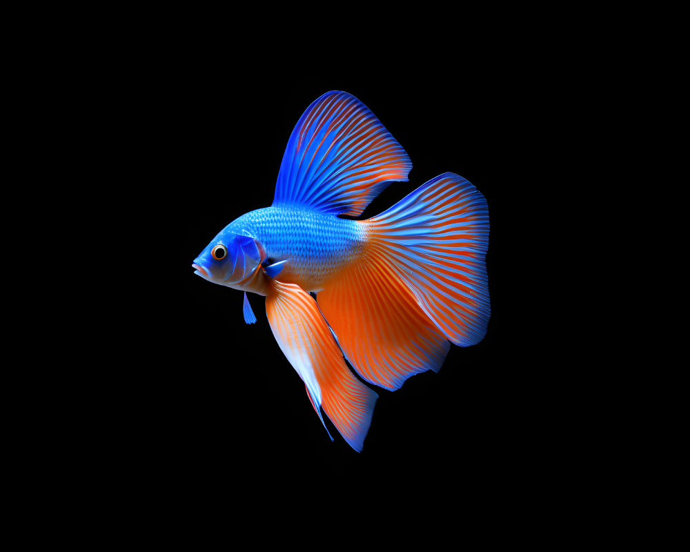 Colorful Betta Fish Displaying Spread Fins in Dark Setting