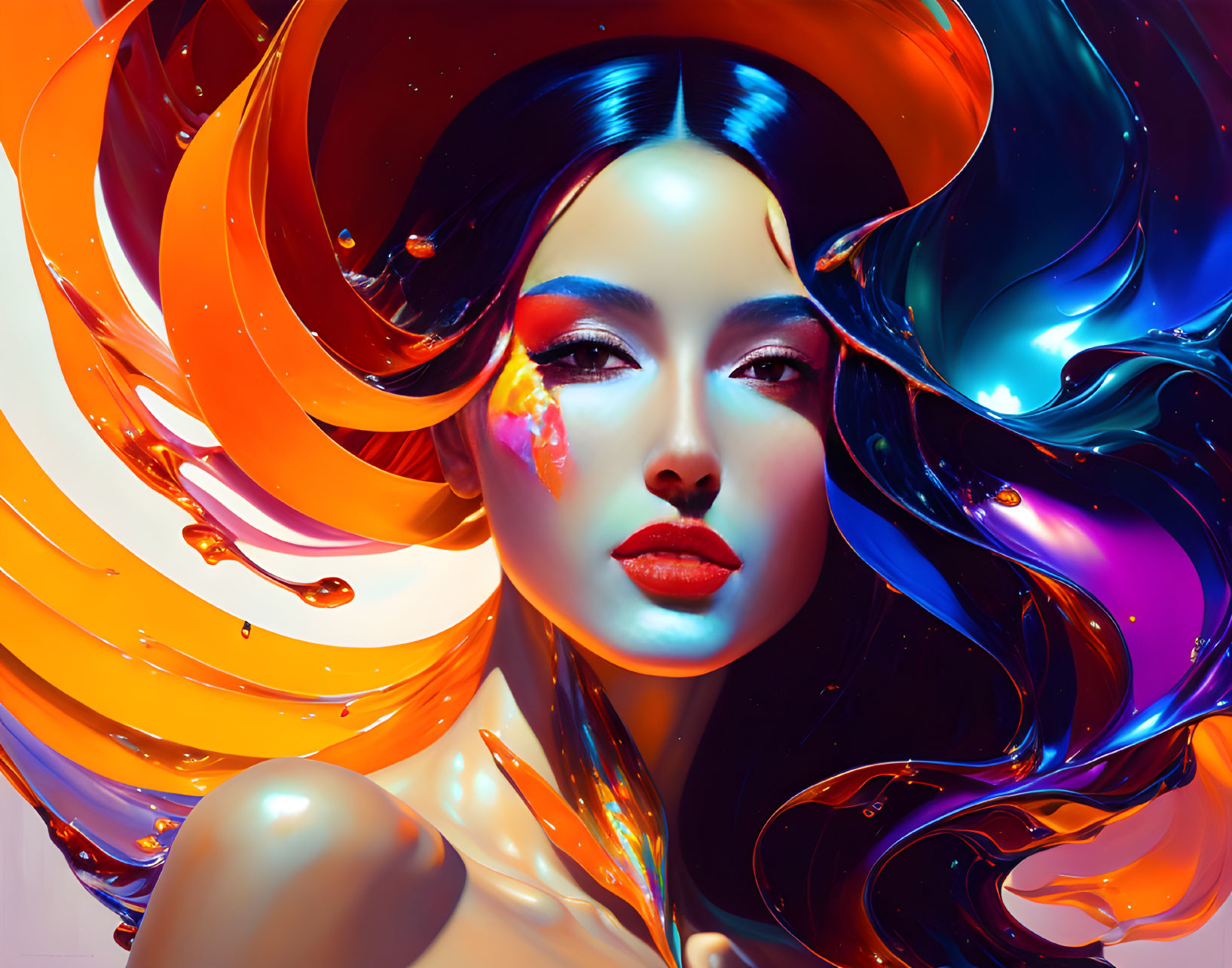 Vibrant digital portrait with swirling abstract elements