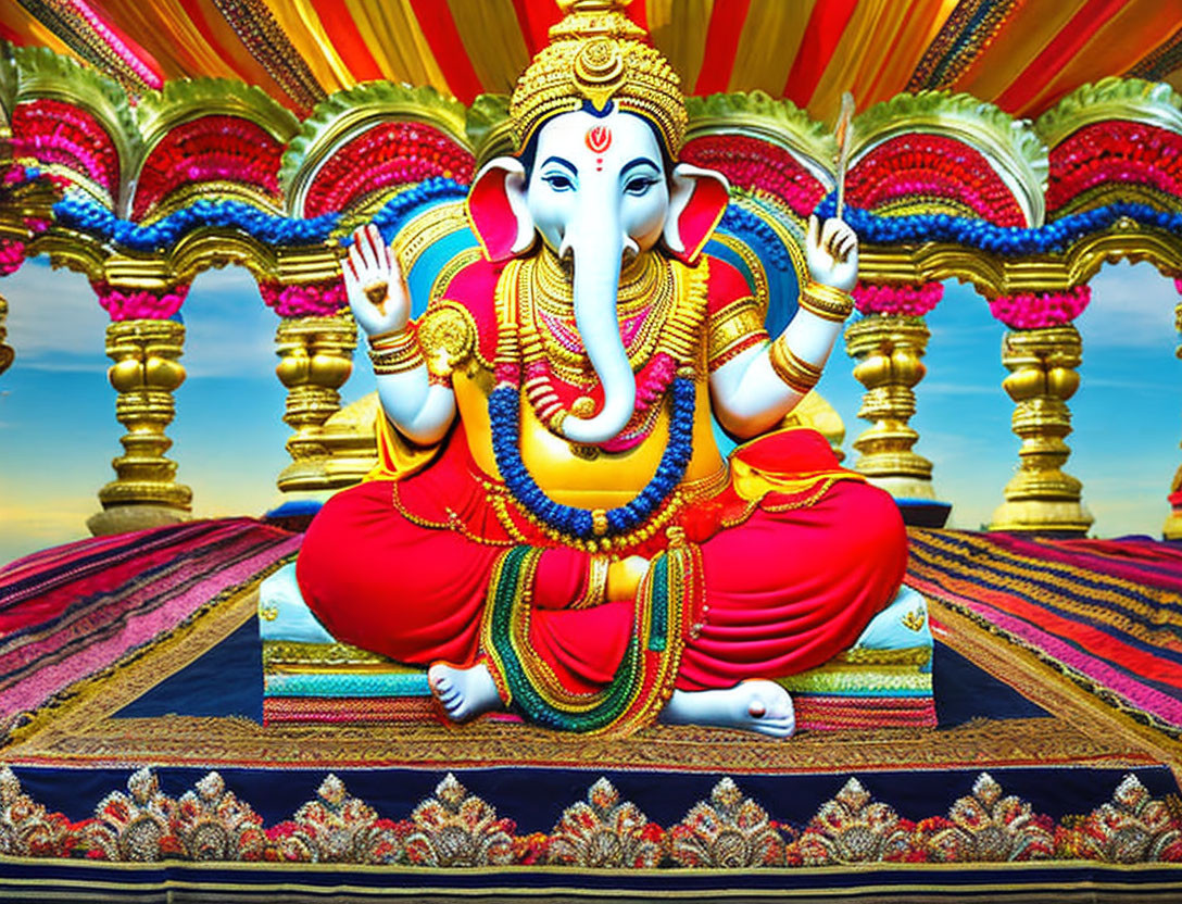 Vivid Lord Ganesha Artwork on Ornate Background