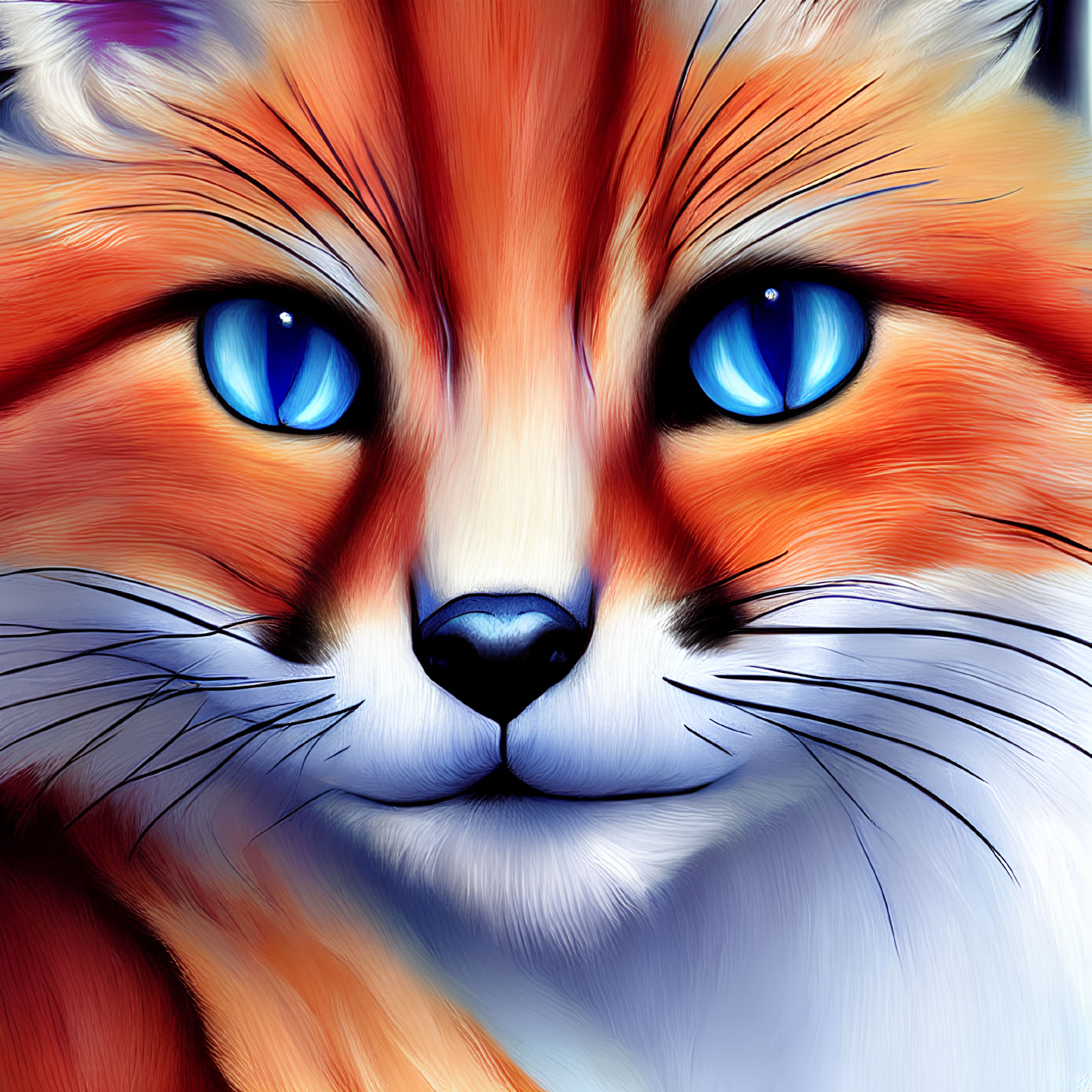 Vivid Illustration of Fox with Blue Eyes and Vibrant Fur