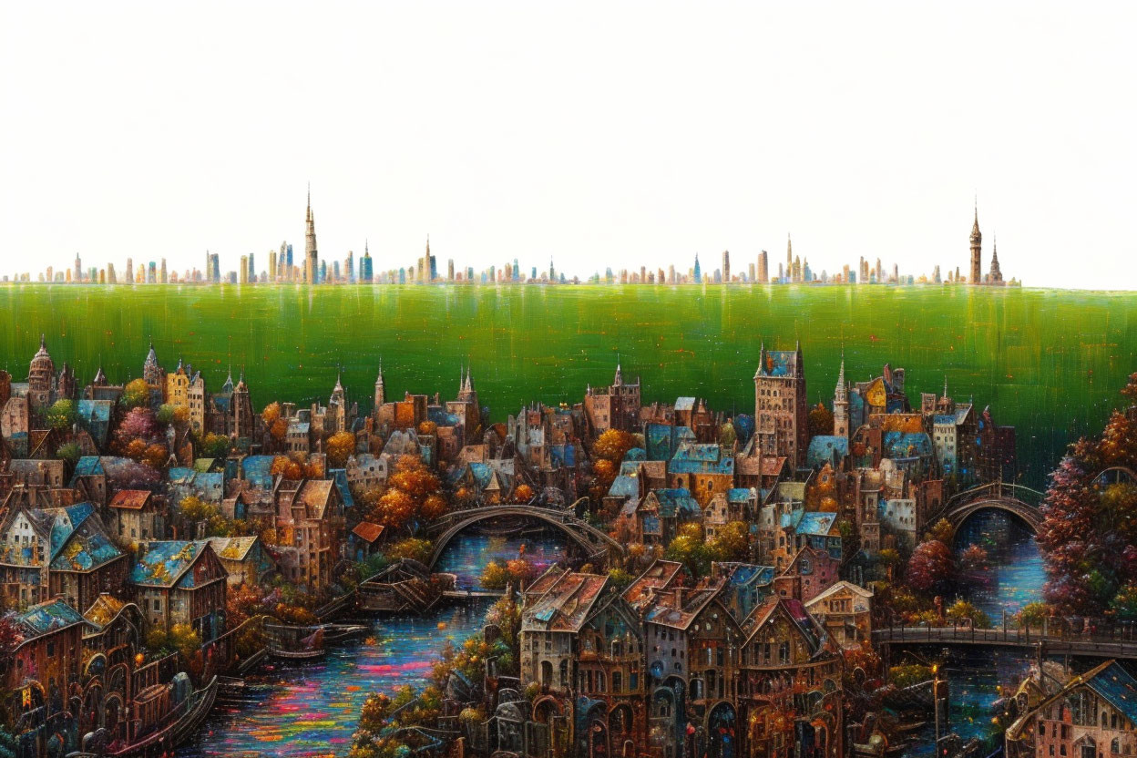 Colorful Fantasy Cityscape with Diverse Architecture & Modern Skyline