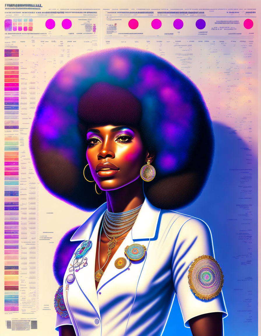 Vibrant afro woman illustration on colorful background