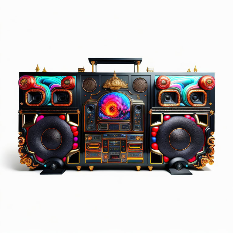 Colorful Cosmos-Themed Boombox with Ornate Design