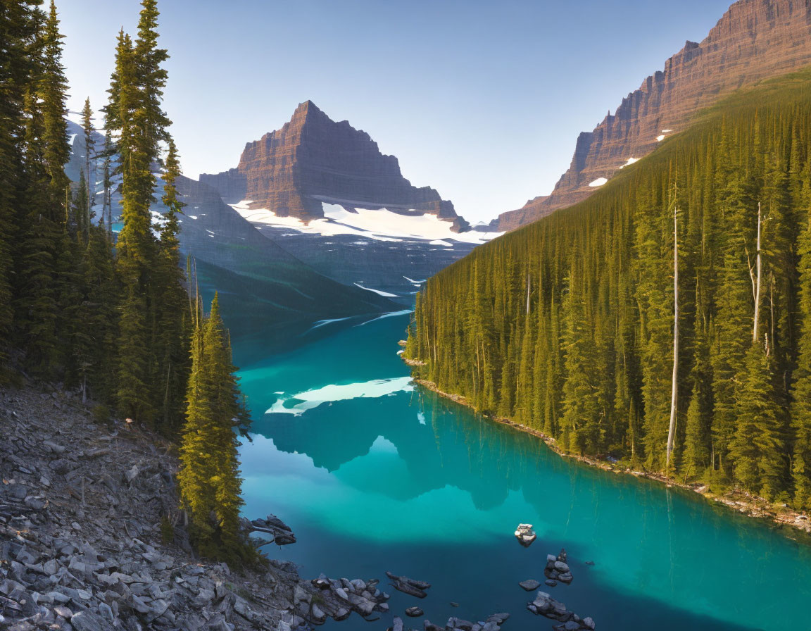 Tranquil Lake Surrounded by Turquoise Waters and Forested Cliffs