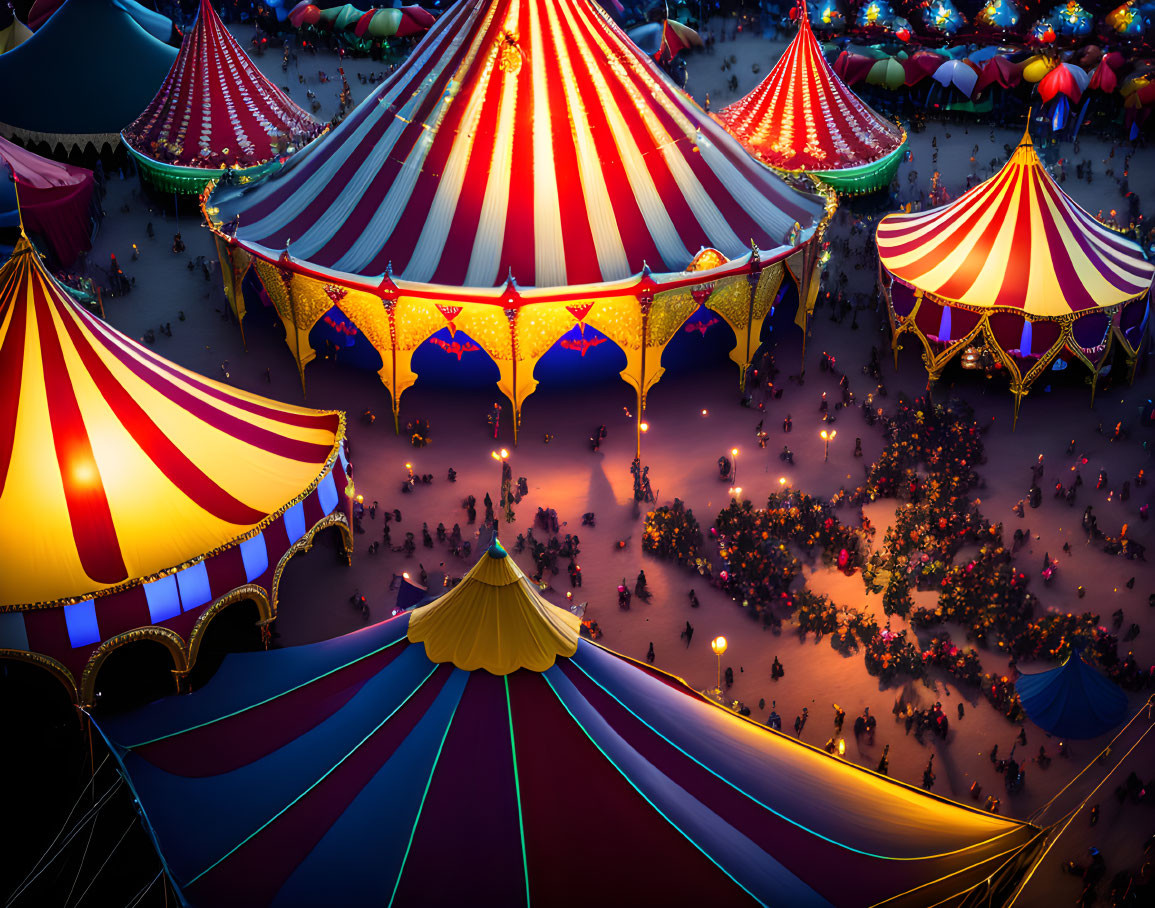 Vibrant Night Scene of Colorful Circus Tents