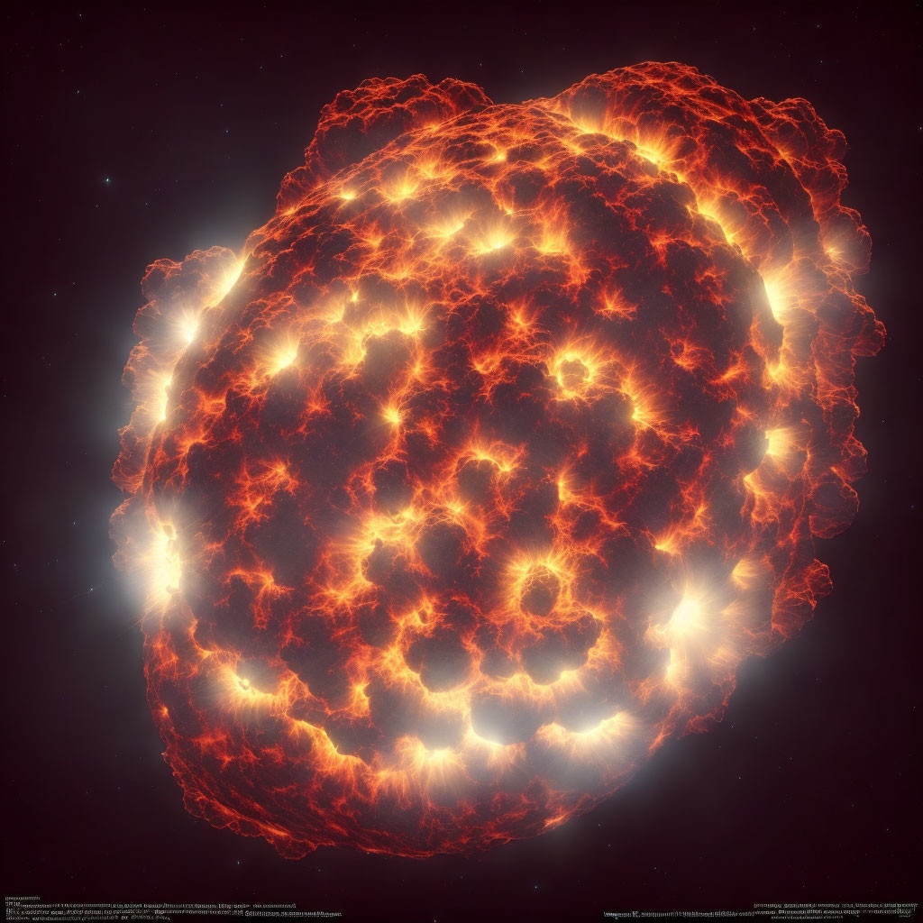 Glowing red and orange celestial phenomenon resembling a supernova explosion