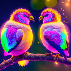 Vibrant Fantasy Parrots on Rainbow Branches
