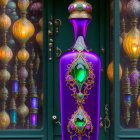 Purple and Turquoise Glass Bottle with Gold and Jewel Embellishments