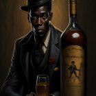 Digital Artwork: Dapper Gentleman in Suit with Whiskey Bottle