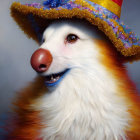 Colorful Anthropomorphic Fox Illustration with Flower Hat