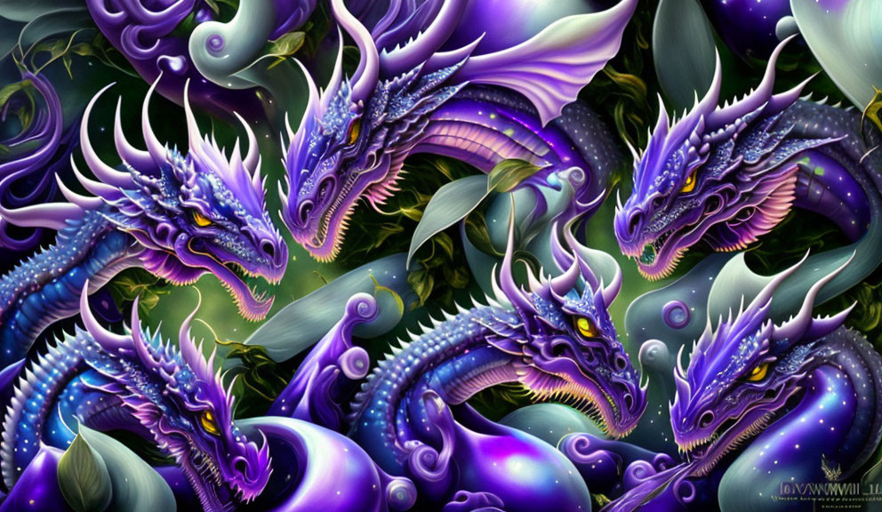 Intricate purple and blue dragon fantasy art