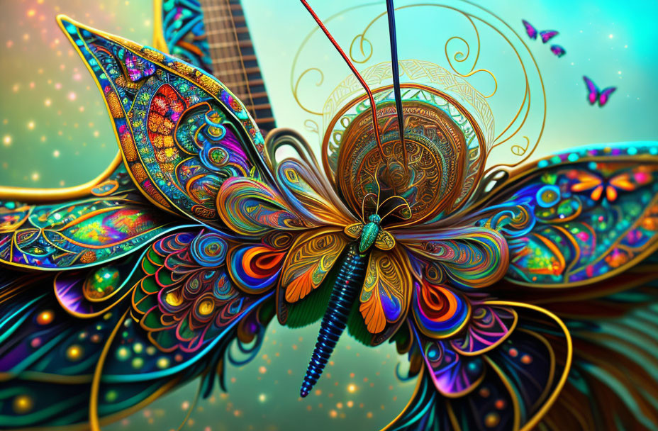 Colorful Butterfly Digital Artwork with Intricate Patterns