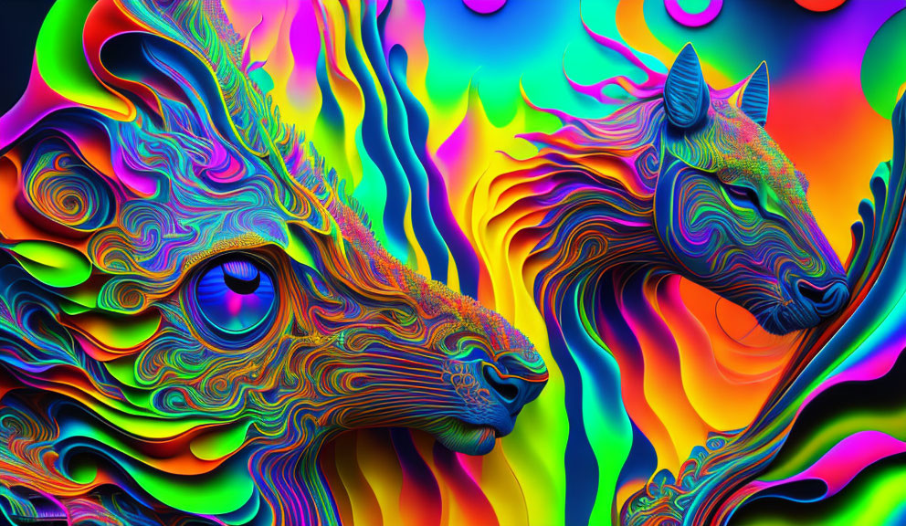 Colorful Digital Art: Stylized Cats in Psychedelic Patterns