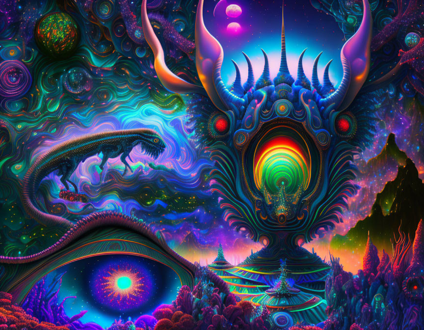 Colorful Psychedelic Artwork Featuring Central Eye Motif