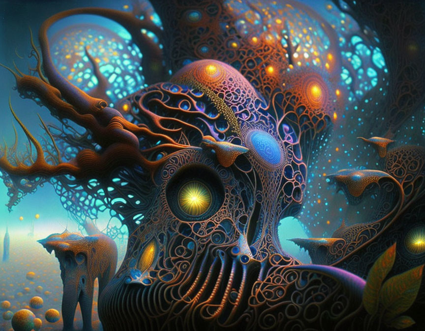 Vividly colored digital artwork of surreal organic landscape