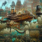 Surreal steampunk-style mechanical elephants in aquatic setting