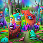 Colorful Digital Art: Stylized Cats in Psychedelic Patterns