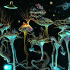 Colorful Bioluminescent Tree-Like Structures in Surreal Space Art