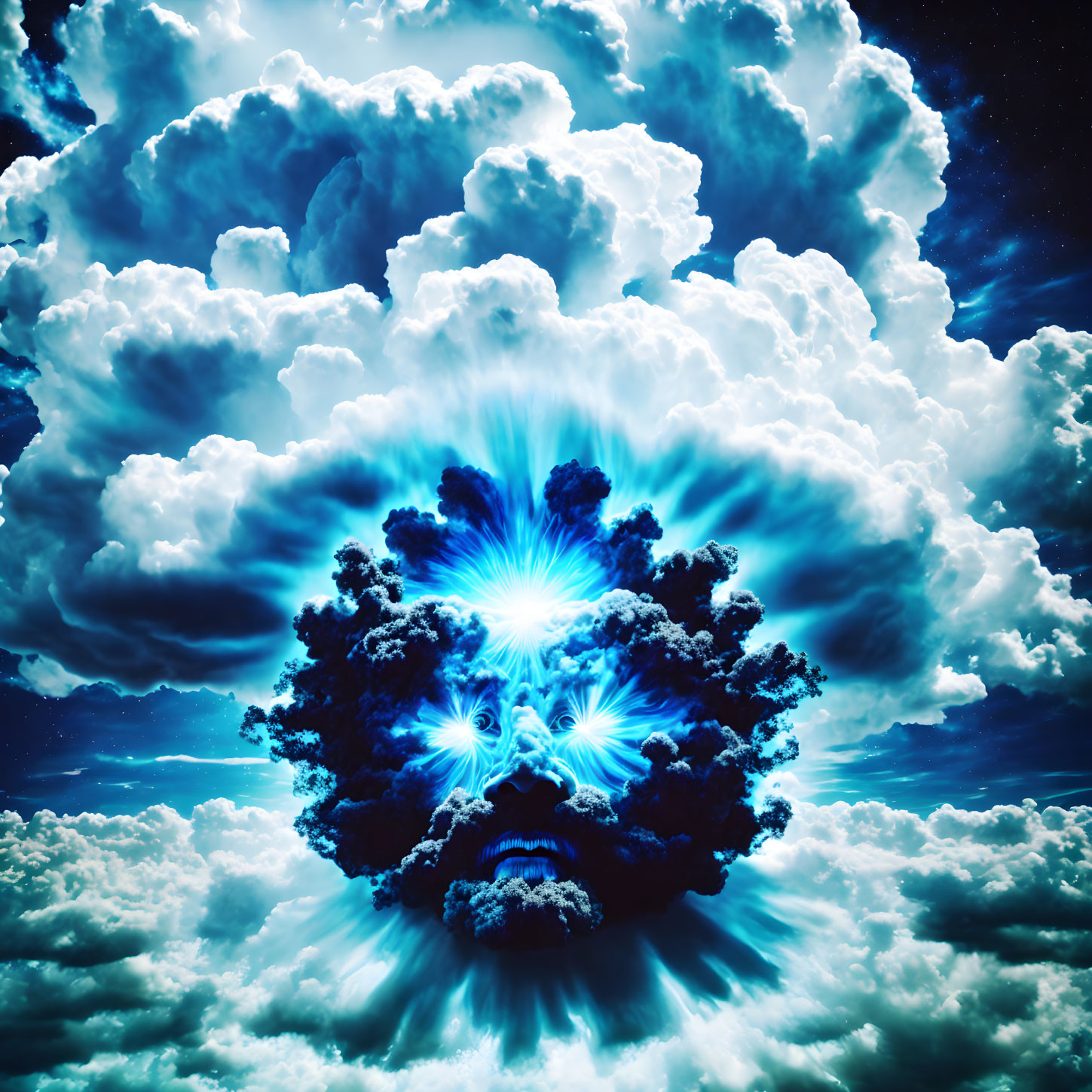 Vivid Blue Explosion in Fluffy White Clouds