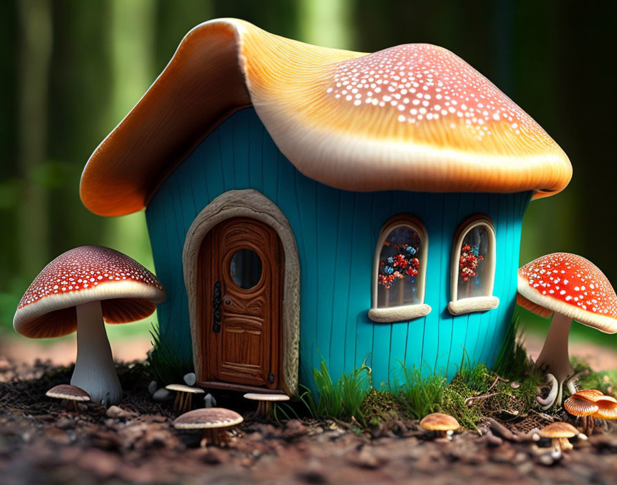 Colorful Mushroom House in Enchanting Forest