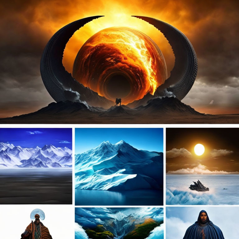 Surreal Landscapes and Icy Environments in Six-Image Collage