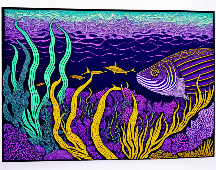 Colorful Underwater Illustration with Coral, Fish, and Seaweed