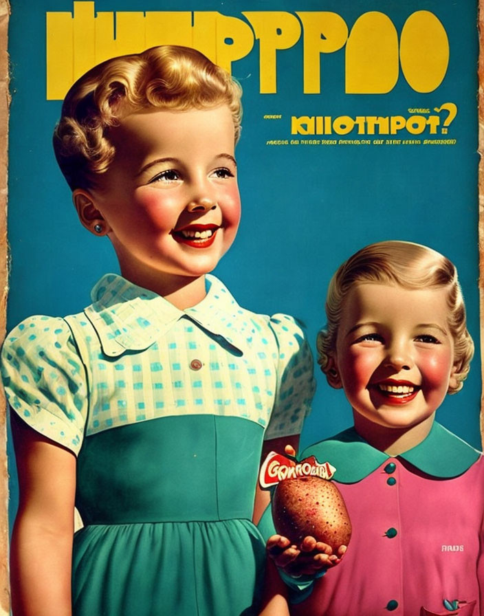 Vintage Poster: Smiling Girls with Ice Cream and Cyrillic Text