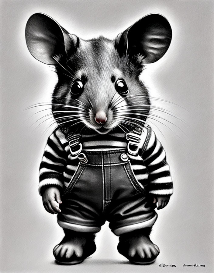 Adorable Mouse Character in Striped Overalls